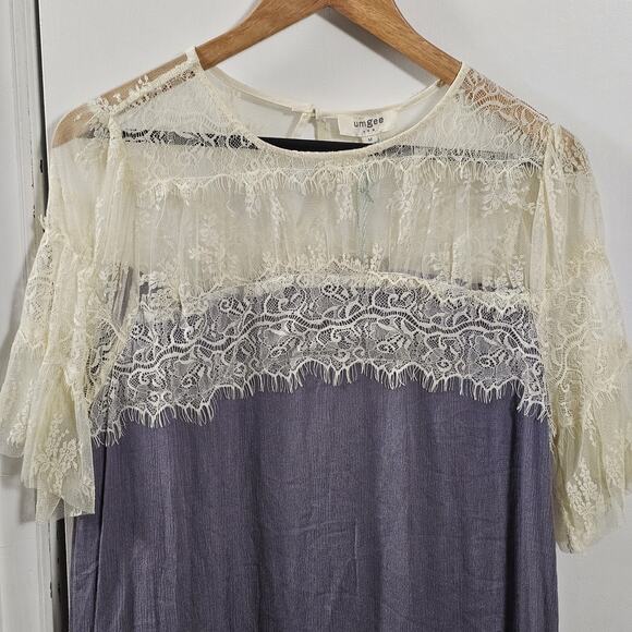NwT Umgee Gauzy Laced Mini Dress Flutter Sleeve Sz M Flowy Boho Festival Shabby - Picture 2 of 6